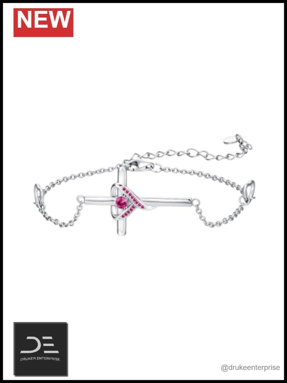 925 Sterling Silver Cross Birthstone Link Bracelet Adjustable Charm Jewelry for